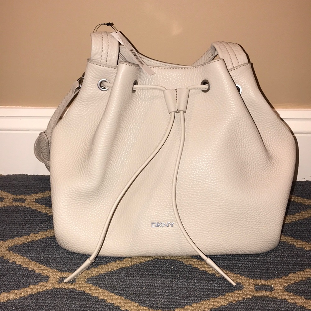 DKNY light cream/grey leather bucket bag